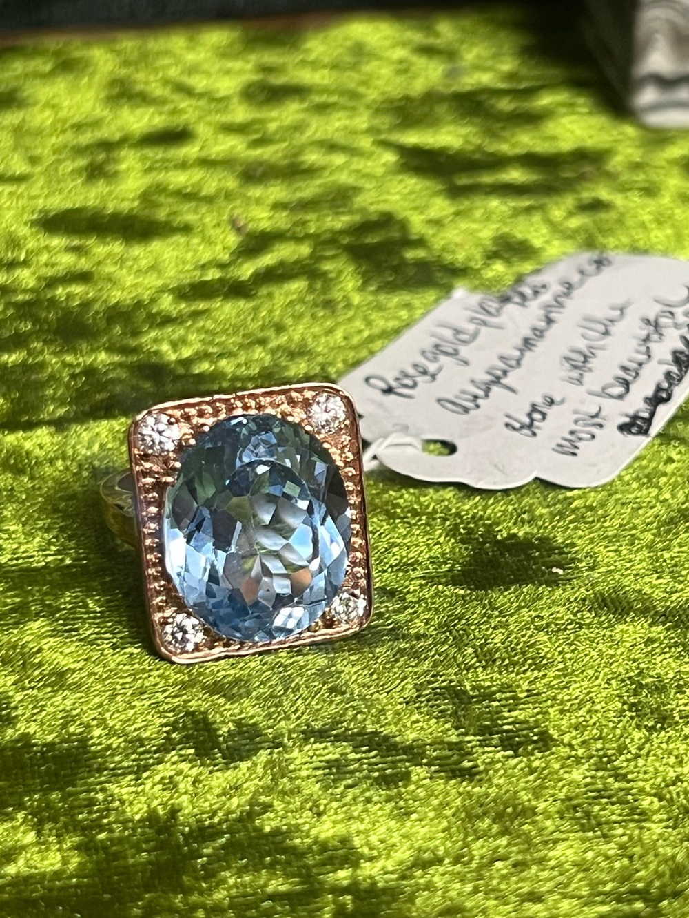Rose Gold-Plated Blue Aquamarine CZ Victorian Style Statement Ring Women Jewelry